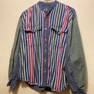 Down Under Saddle Supply Men's Multi Color Striped Button Up Shirt Size Large